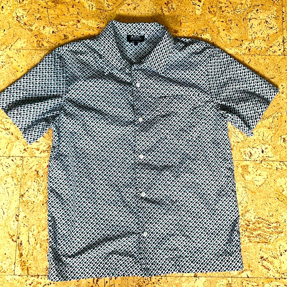 A.P.C. Shirt Men's Medium Geometric Button Up Short Sleeve EUC